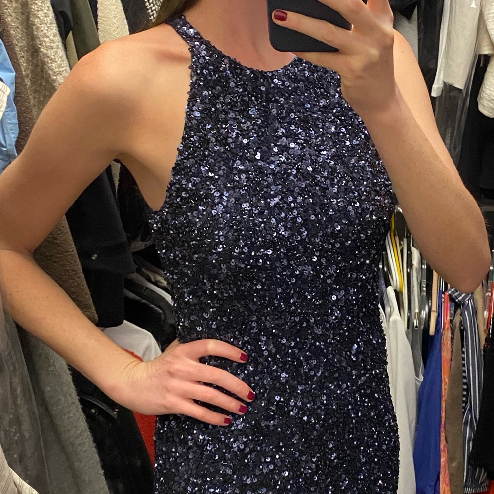 NWT Navy Sequin Halter Mini Dress Parker